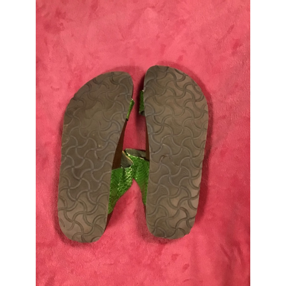 Betula Green Snakeskin Strap Sandals US 6 Brown Footbed Peeling - Picture 6 of 10
